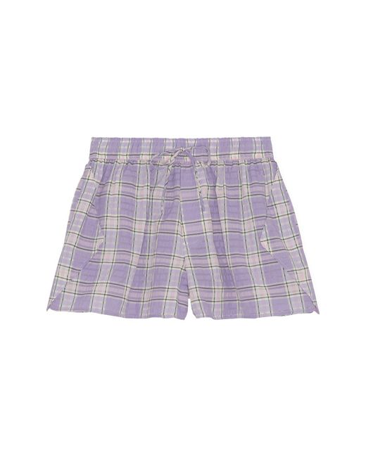 Ganni Purple Check Seersucker Shorts