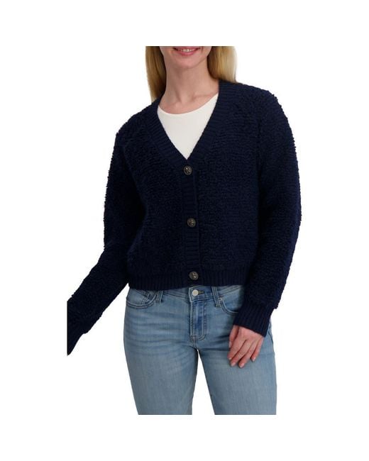 Lucky Brand Blue Raglan Sleeve Bouclé Cardigan