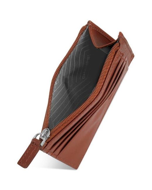 CHAMPS Brown Zip Leather Card Case for men