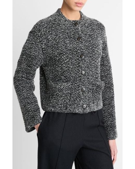 Vince Gray Herringbone Textured Wool Blend Crop Jacket