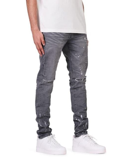 Purple Brand Multicolor Painted Ripped Knee Slit Skinny Jeans for men