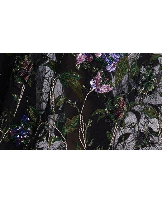 Dress the Population Black Ava Sequin Floral Long Sleeve A-Line Gown