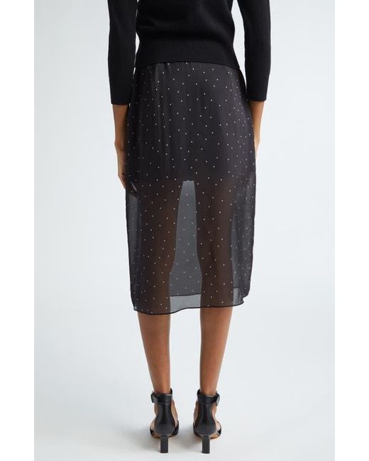 Vince Black Polka Dot Sheer Stretch Silk Midi Skirt