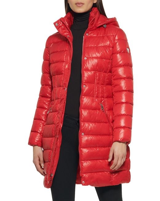 Guess Water-resistant Hooded Quilted Puffer Jacket In Red At Nordstrom ...