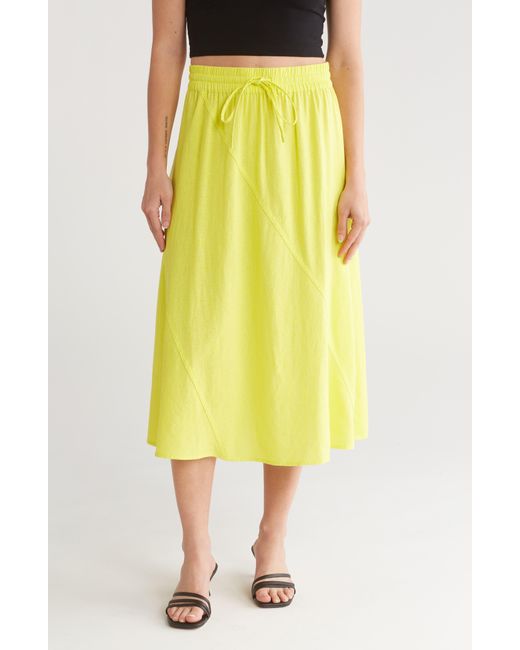 DKNY Yellow Linen Blend Drawstring Maxi Skirt