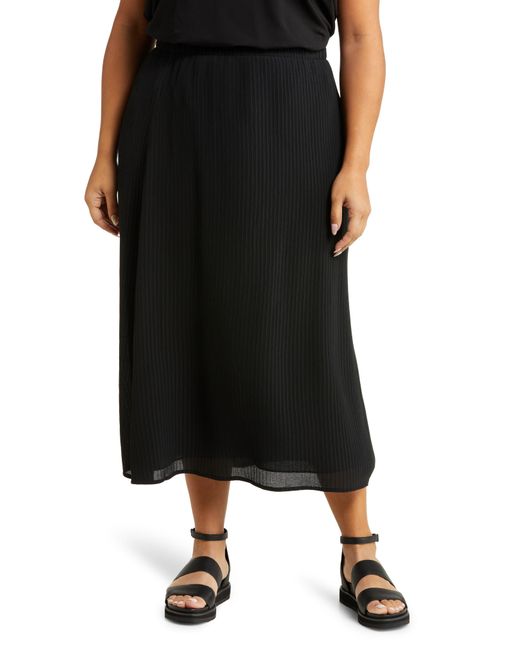 Eileen Fisher Black A-line Silk Midi Skirt
