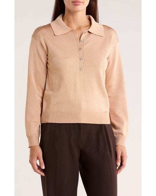 Tahari Natural Solid Polo Sweater