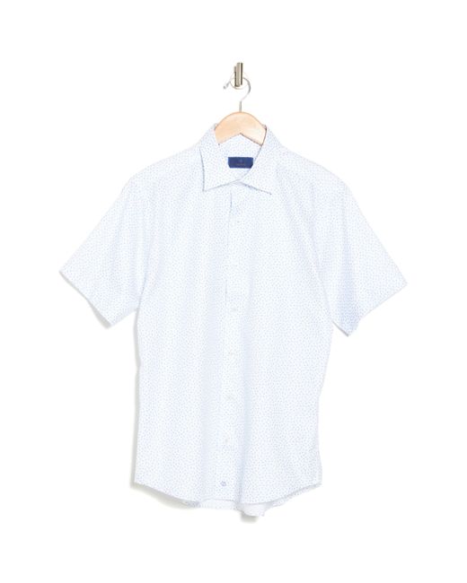 David Donahue White Print Cotton Short Sleeve Button-up Shirt for men