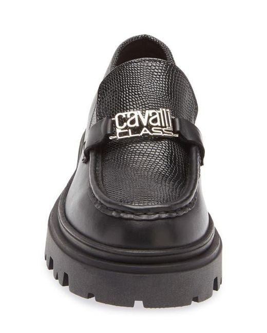Roberto Cavalli Black Logo Platform Lug Loafer
