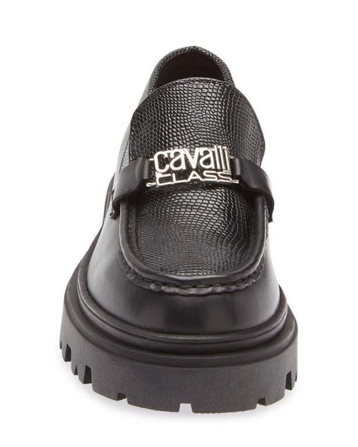 Roberto Cavalli Black Logo Platform Lug Loafer