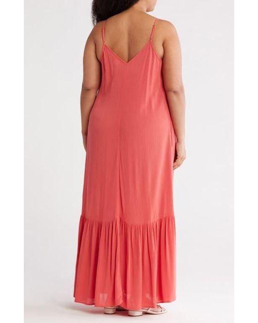 Melrose and Market Red Ruffle Hem Gauze Maxi Slipdress