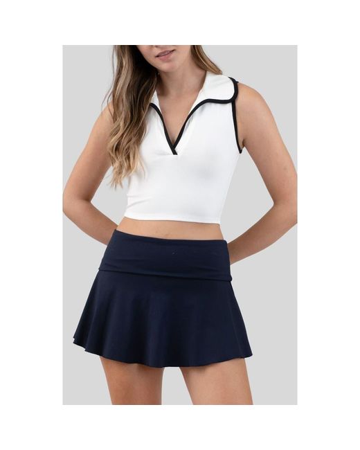 Blu Pepper Blue Contrast Trim Johnny Collar Tank Top