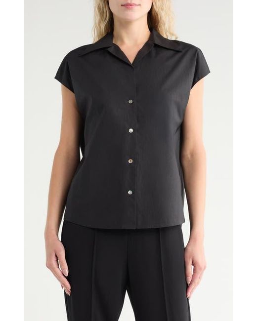 Vince Black Cap Sleeve Cotton Button-Up Shirt