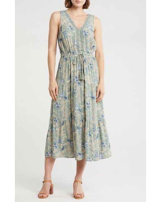 Lucky Brand Multicolor V-Neck Tiered Midi Dress