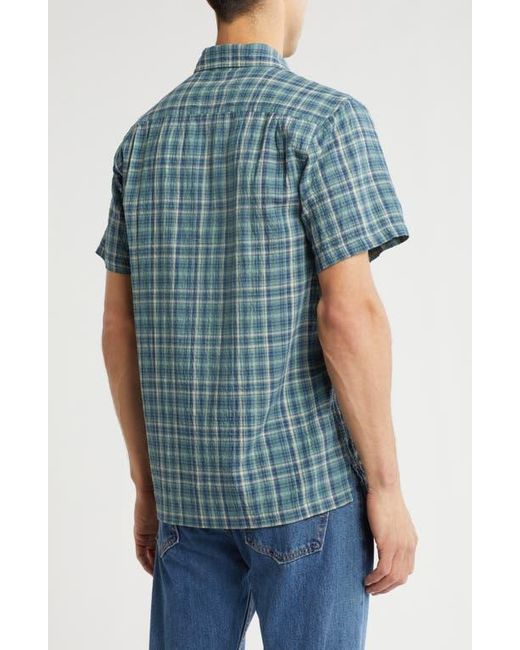 Lucky Brand Blue Crinkled Short Sleeve Stretch Cotton Button-Up Shirt for men