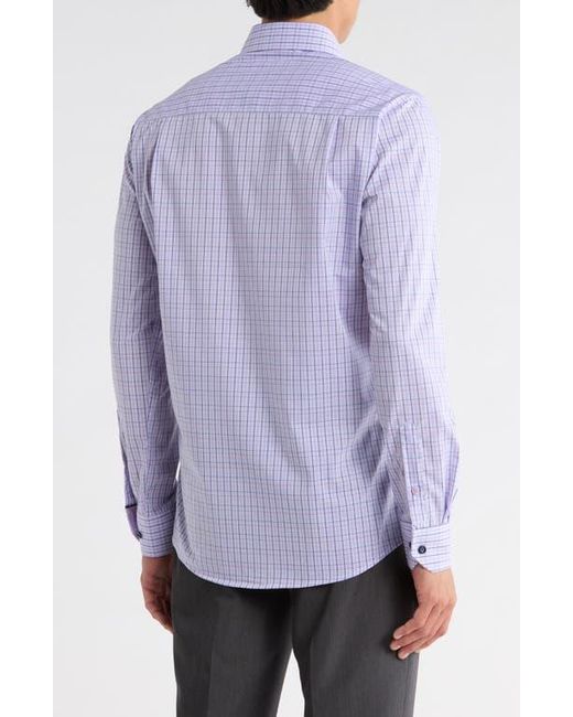Duchamp Blue Plaid Print Slim Fit Dress Shirt for men