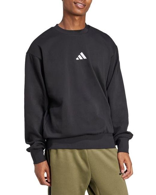 Adidas Black Essentials Feelcozy Fleece Crewneck Sweatshirt for men