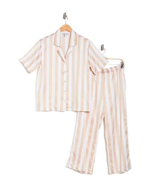Nordstrom White Satin Short Sleeve Shirt & Capri Pajamas