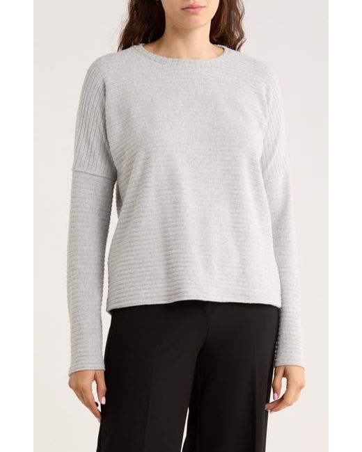 Tahari Gray Long Sleeve Drop Shoulder Crewneck Top