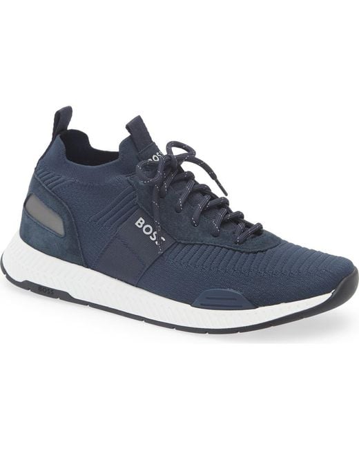 Boss Blue Titanium Runn Knit Sneaker for men