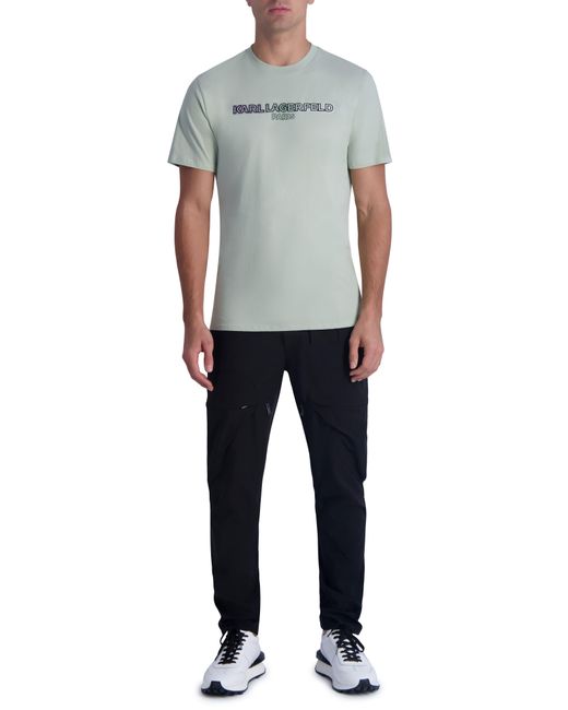 Karl Lagerfeld Gray Flocked Logo Cotton Graphic T-shirt for men