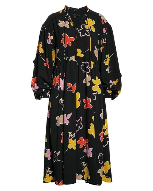 Ted Baker Yviee Chuck Ruffle Long Sleeve Floral Midi Dress In Black At Nordstrom Rack Lyst