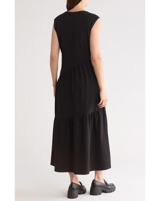 DKNY Tiered Stretch Cotton Maxi Dress in Black | Lyst