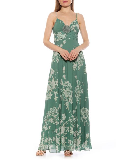 Alexia Admor Green Layla Rosette Maxi Dress