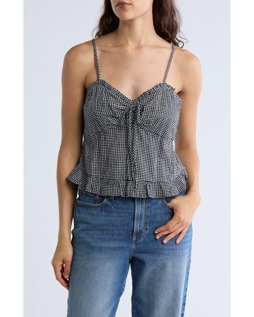 Melrose and Market Gray Cinch Tie Front Ruffle Hem Top
