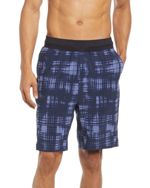 Zella Core Stretch Woven Shorts In Navy Eclipse Plaid At Nordstrom Rack