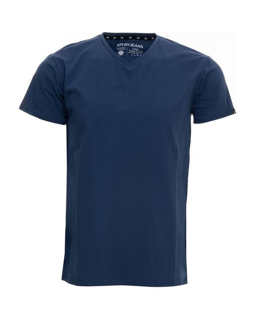 Xray Jeans Blue V-Neck Stretch Cotton T-Shirt for men