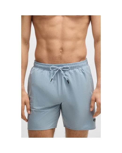 Boss Blue Solid Stretch Swim Trunks for men