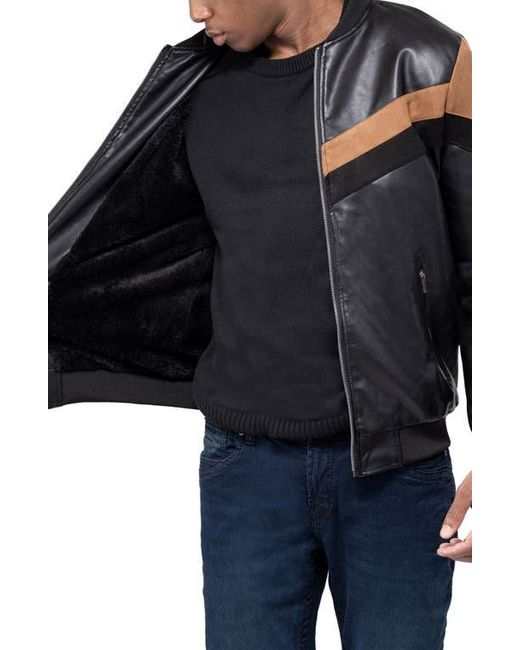 Xray Jeans Black Hooded Faux Leather Moto Jacket for men