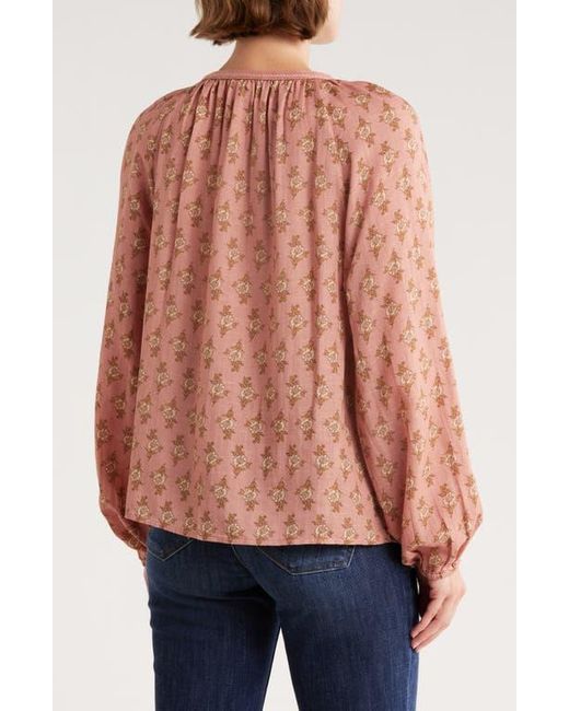 Lucky Brand Pink Long Sleeve Embroidered Peasant Top