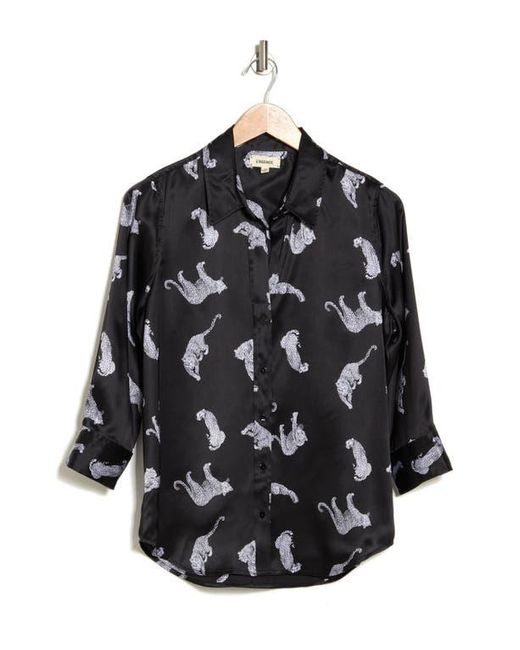 L'Agence Black Dani Leopard Print Silk Button-Up Shirt