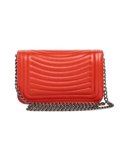 Longchamp Red Quilted Leather Wallet On A Chain