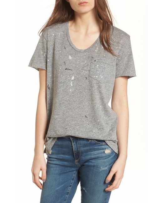 AG Jeans Gray Tamara Paint Splatter Pocket T-shirt