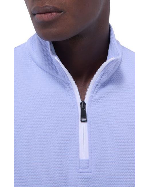 Bugatchi Blue Waffle Knit Quarter Zip Performance Pullover for men