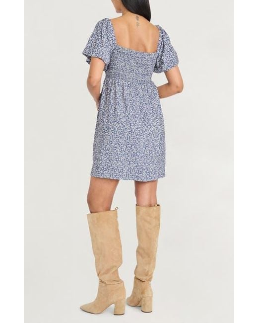 The Good Journey Blue Puff Sleeve Smocked Minidress