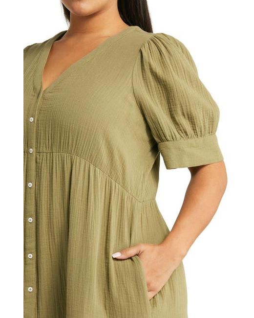 Madewell Green Lightspun Tiered Button Front Midi Dress