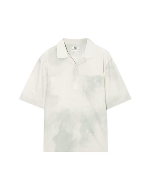 COS White Print Half Placket Short Sleeve Shirt for men
