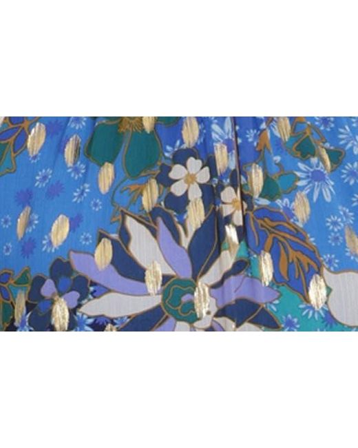 Maggy London Blue Floral Long Sleeve Chiffon Dress