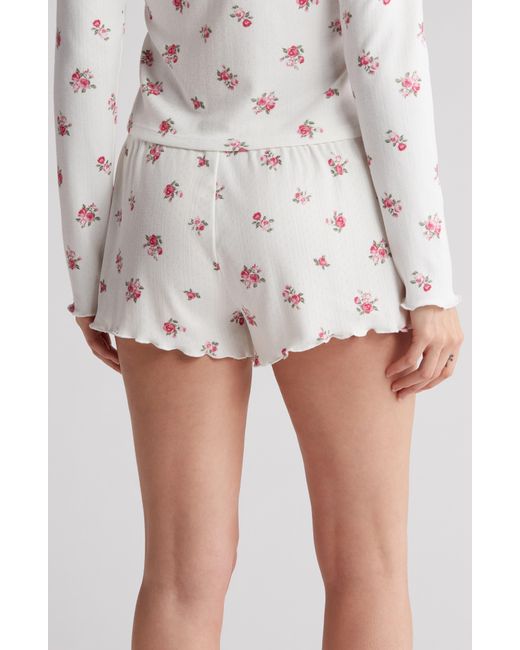 Pj Salvage White Floral Print Brushed Pointelle Pajama Shorts