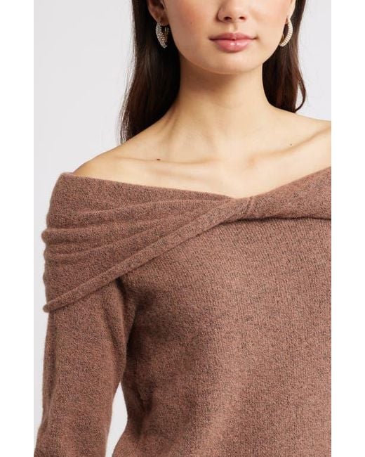 Open Edit Blue Twisted Collar Sweater