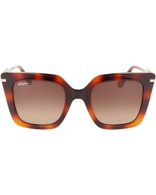 Ferragamo Brown Oversized Rectangular Sunglasses with Logo Hardware