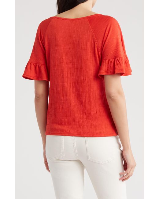 Max Studio Red Flutter Texture Knit T-shirt