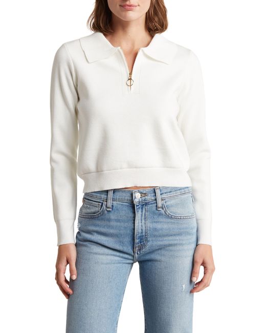 Love By Design White Annie Quarter Zip Crop Sweater