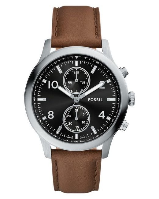 Fossil Black Bennett Multifunction Leather Strap Watch, 45Mm for men