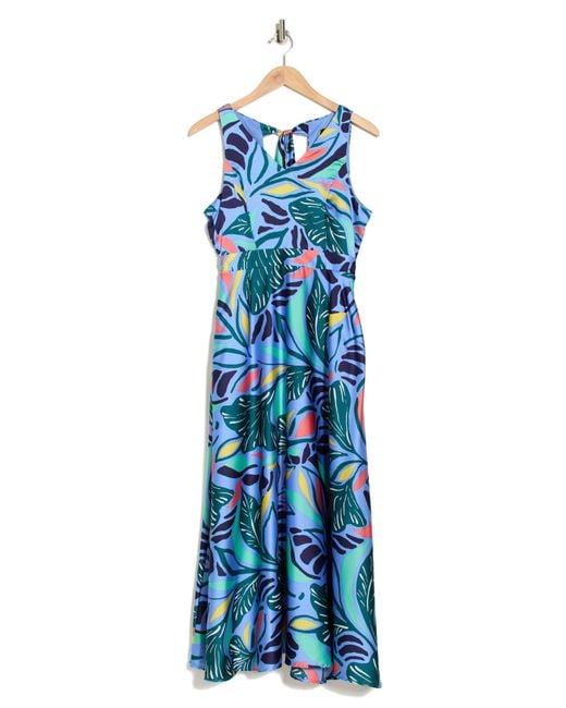 Tahari Blue Foliage Print Maxi Dress