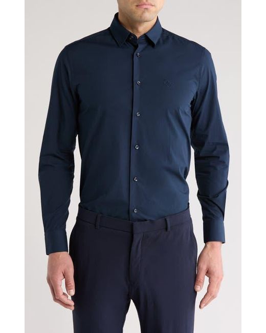 Roberto Cavalli Blue Slim Fit Stretch Cotton Dress Shirt for men